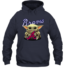 Baby Yoda Hugs Loves The Atlanta Braves Baseball Adult Hoodie Sweatshirt Adult Hoodie Sweatshirt - VeigarTee