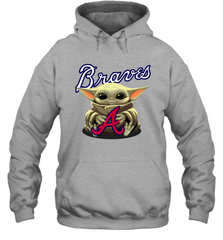 Baby Yoda Hugs Loves The Atlanta Braves Baseball Adult Hoodie Sweatshirt Adult Hoodie Sweatshirt - VeigarTee