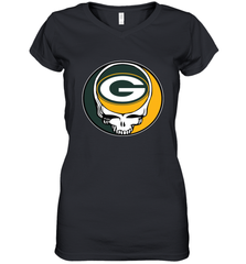 Green Bay Packers Grateful Dead Steal Your Face NFL Football Womens V-Neck T-Shirt Womens V-Neck T-Shirt - VeigarTee