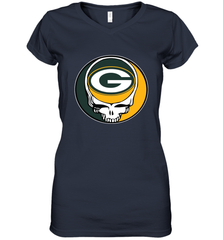 Green Bay Packers Grateful Dead Steal Your Face NFL Football Womens V-Neck T-Shirt Womens V-Neck T-Shirt - VeigarTee