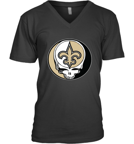New Orleans Saints Grateful Dead Steal Your Face NFL Football Mens V-Neck T-Shirt Mens V-Neck T-Shirt / Black / S Mens V-Neck T-Shirt - VeigarTee