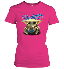 Baby Yoda Hugs Loves The Los Angeles Dodgers Baseball Womens T-Shirt Womens T-Shirt - VeigarTee