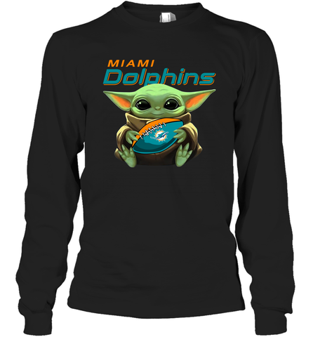 Baby Yoda Loves The Miami Dolphins Star Wars Baby Yoda Hugs Dolphins NFL Adult Long Sleeve T-Shirt Adult Long Sleeve T-Shirt / Black / S Adult Long Sleeve T-Shirt - VeigarTee