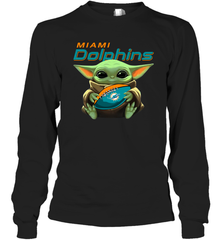 Baby Yoda Loves The Miami Dolphins Star Wars Baby Yoda Hugs Dolphins NFL Adult Long Sleeve T-Shirt Adult Long Sleeve T-Shirt - VeigarTee
