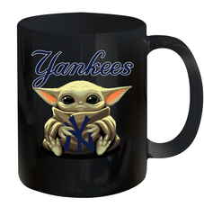 Baby Yoda Hugs Loves The New York Yankees Baseball Ceramic Mug 11oz Ceramic Mug 11oz - VeigarTee
