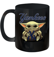 Baby Yoda Hugs Loves The New York Yankees Baseball Ceramic Mug 11oz Ceramic Mug 11oz - VeigarTee