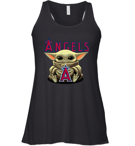 Baby Yoda Hugs Loves The Los Angeles Angels Baseball Womens Racerback Tank Top Womens Racerback Tank Top / Black / XS Womens Racerback Tank Top - VeigarTee