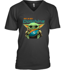 Baby Yoda Loves The Miami Dolphins Star Wars Baby Yoda Hugs Dolphins NFL Mens V-Neck T-Shirt Mens V-Neck T-Shirt - VeigarTee