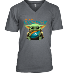 Baby Yoda Loves The Miami Dolphins Star Wars Baby Yoda Hugs Dolphins NFL Mens V-Neck T-Shirt Mens V-Neck T-Shirt - VeigarTee