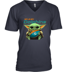 Baby Yoda Loves The Miami Dolphins Star Wars Baby Yoda Hugs Dolphins NFL Mens V-Neck T-Shirt Mens V-Neck T-Shirt - VeigarTee