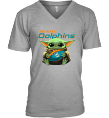 Baby Yoda Loves The Miami Dolphins Star Wars Baby Yoda Hugs Dolphins NFL Mens V-Neck T-Shirt Mens V-Neck T-Shirt - VeigarTee
