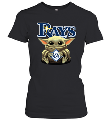 Baby Yoda Hugs Loves The Tampa Bay Rays Baseball Womens T-Shirt