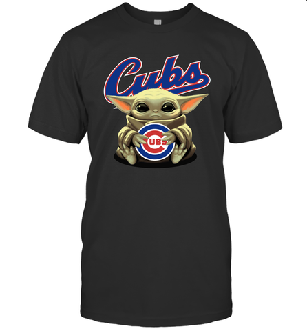 Baby Yoda Hugs Loves The Chicago Cubs Baseball Mens T-Shirt Mens T-Shirt / Black / S Mens T-Shirt - VeigarTee