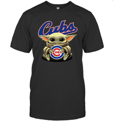 Baby Yoda Hugs Loves The Chicago Cubs Baseball Mens T-Shirt Mens T-Shirt - VeigarTee