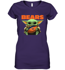 Baby Yoda Loves The Chicago Bears Star Wars Baby Yoda Hugs Bears NFL Womens V-Neck T-Shirt Womens V-Neck T-Shirt - VeigarTee
