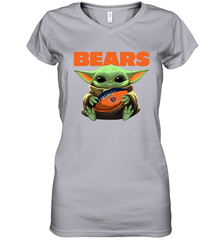 Baby Yoda Loves The Chicago Bears Star Wars Baby Yoda Hugs Bears NFL Womens V-Neck T-Shirt Womens V-Neck T-Shirt - VeigarTee