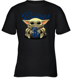 Baby Yoda Hugs Loves The San Diego Padres Baseball Youth T-Shirt