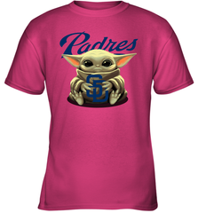 Baby Yoda Hugs Loves The San Diego Padres Baseball Youth T-Shirt Youth T-Shirt - VeigarTee