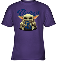 Baby Yoda Hugs Loves The San Diego Padres Baseball Youth T-Shirt Youth T-Shirt - VeigarTee