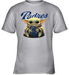 Baby Yoda Hugs Loves The San Diego Padres Baseball Youth T-Shirt Youth T-Shirt - VeigarTee