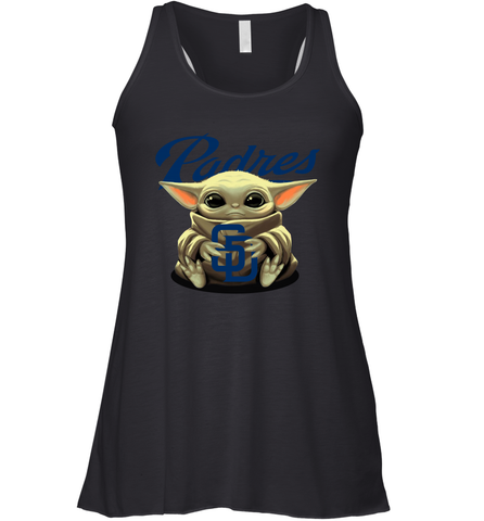 Baby Yoda Hugs Loves The San Diego Padres Baseball Womens Racerback Tank Top Womens Racerback Tank Top / Black / XS Womens Racerback Tank Top - VeigarTee