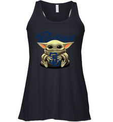Baby Yoda Hugs Loves The San Diego Padres Baseball Womens Racerback Tank Top Womens Racerback Tank Top - VeigarTee