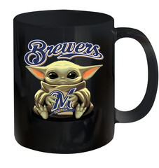 Baby Yoda Hugs Loves The Milwaukee Brewers Baseball Ceramic Mug 11oz Ceramic Mug 11oz - VeigarTee