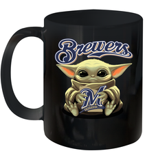 Baby Yoda Hugs Loves The Milwaukee Brewers Baseball Ceramic Mug 11oz Ceramic Mug 11oz - VeigarTee