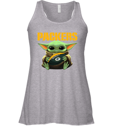Baby Yoda Loves The Green Bay Packers Star Wars Baby Yoda Hugs Packers NFL Womens Racerback Tank Top