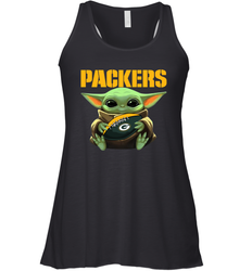 Baby Yoda Loves The Green Bay Packers Star Wars Baby Yoda Hugs Packers NFL Womens Racerback Tank Top