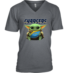 Baby Yoda Loves The Los Angeles Chargers Star Wars Baby Yoda Hugs Chargers NFL Mens V-Neck T-Shirt Mens V-Neck T-Shirt - VeigarTee