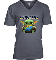 Baby Yoda Loves The Los Angeles Chargers Star Wars Baby Yoda Hugs Chargers NFL Mens V-Neck T-Shirt Mens V-Neck T-Shirt - VeigarTee