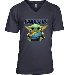 Baby Yoda Loves The Los Angeles Chargers Star Wars Baby Yoda Hugs Chargers NFL Mens V-Neck T-Shirt