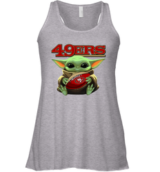 Baby Yoda Loves The San Francisco 49ers Star Wars Baby Yoda Hugs 49ers NFL Womens Racerback Tank Top
