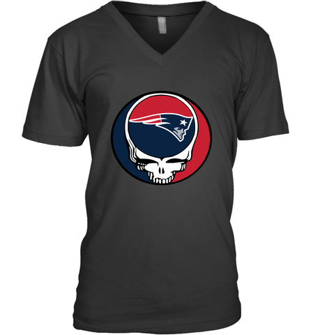 New England Patriots Grateful Dead Steal Your Face NFL Football Mens V-Neck T-Shirt Mens V-Neck T-Shirt / Black / S Mens V-Neck T-Shirt - VeigarTee