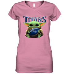 Baby Yoda Loves The Tennessee Titans Star Wars Baby Yoda Hugs Titans NFL Womens V-Neck T-Shirt Womens V-Neck T-Shirt - VeigarTee