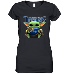 Baby Yoda Loves The Tennessee Titans Star Wars Baby Yoda Hugs Titans NFL Womens V-Neck T-Shirt Womens V-Neck T-Shirt - VeigarTee