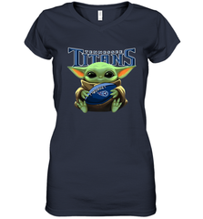 Baby Yoda Loves The Tennessee Titans Star Wars Baby Yoda Hugs Titans NFL Womens V-Neck T-Shirt Womens V-Neck T-Shirt - VeigarTee
