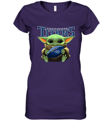 Baby Yoda Loves The Tennessee Titans Star Wars Baby Yoda Hugs Titans NFL Womens V-Neck T-Shirt Womens V-Neck T-Shirt - VeigarTee