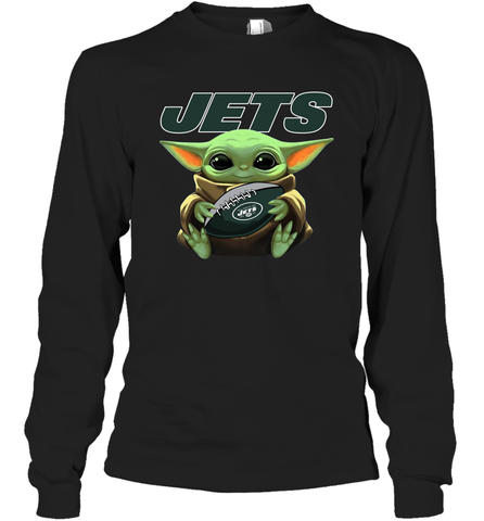 Baby Yoda Loves The New York Jets Star Wars Baby Yoda Hugs Jets NFL Adult Long Sleeve T-Shirt Adult Long Sleeve T-Shirt / Black / S Adult Long Sleeve T-Shirt - VeigarTee