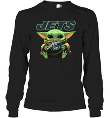 Baby Yoda Loves The New York Jets Star Wars Baby Yoda Hugs Jets NFL Adult Long Sleeve T-Shirt Adult Long Sleeve T-Shirt - VeigarTee