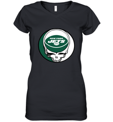 New York Jets Grateful Dead Steal Your Face NFL Football Womens V-Neck T-Shirt Womens V-Neck T-Shirt - VeigarTee