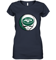 New York Jets Grateful Dead Steal Your Face NFL Football Womens V-Neck T-Shirt