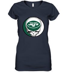 New York Jets Grateful Dead Steal Your Face NFL Football Womens V-Neck T-Shirt Womens V-Neck T-Shirt - VeigarTee