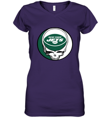 New York Jets Grateful Dead Steal Your Face NFL Football Womens V-Neck T-Shirt Womens V-Neck T-Shirt - VeigarTee