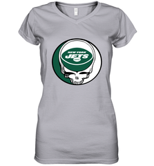 New York Jets Grateful Dead Steal Your Face NFL Football Womens V-Neck T-Shirt Womens V-Neck T-Shirt - VeigarTee