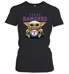 Baby Yoda Hugs Loves The Texas Rangers Baseball Womens T-Shirt Womens T-Shirt - VeigarTee