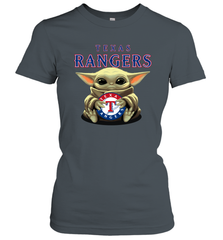 Baby Yoda Hugs Loves The Texas Rangers Baseball Womens T-Shirt Womens T-Shirt - VeigarTee