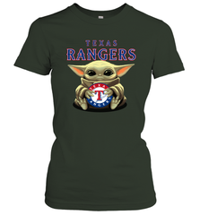 Baby Yoda Hugs Loves The Texas Rangers Baseball Womens T-Shirt Womens T-Shirt - VeigarTee
