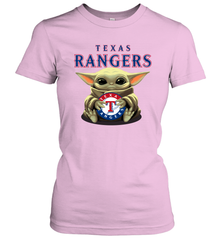 Baby Yoda Hugs Loves The Texas Rangers Baseball Womens T-Shirt Womens T-Shirt - VeigarTee